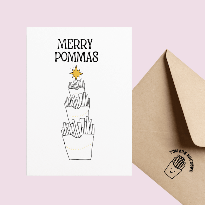 Geschenke für Selbstständige Merry Pommas Weihnachtskarte witzig