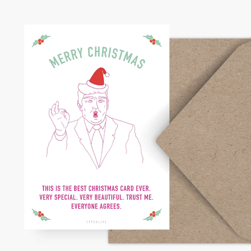 Geschenke für Unternehmerinnen Weihnachtskarte Trump witzig